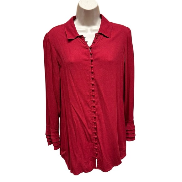 Soft surroundings Poet blouse Elegant Red Women's small button detail - Picture 2 of 8